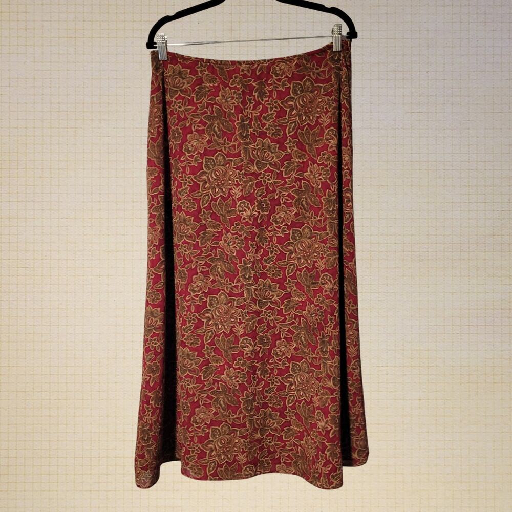 Dark Academia Pendleton A-Line Skirt Red Floral Chiffon Overlay Size 12